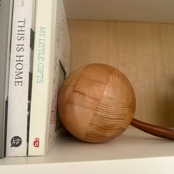 Decorative Wooden Orb with Leather Strap Mcgee - Picture 1 of 2